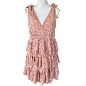 Bardot Roxie Sleeveless Tiered Lace Pink Mini Dress Size 10